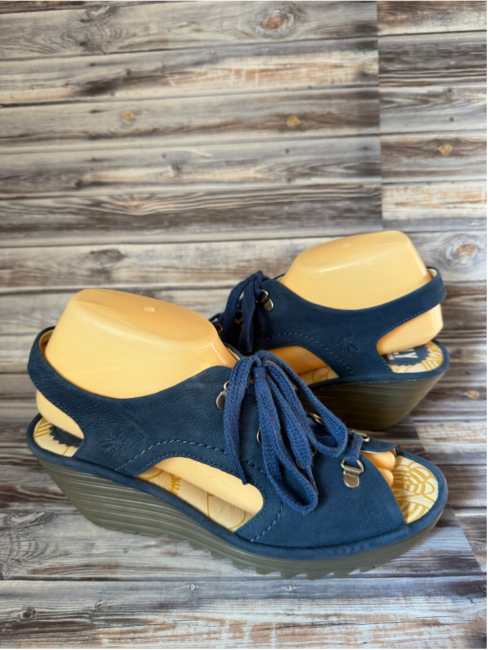 Fly London Cupido Blue YLFA742FLY Lace Up Wedge Sandals women’s 9